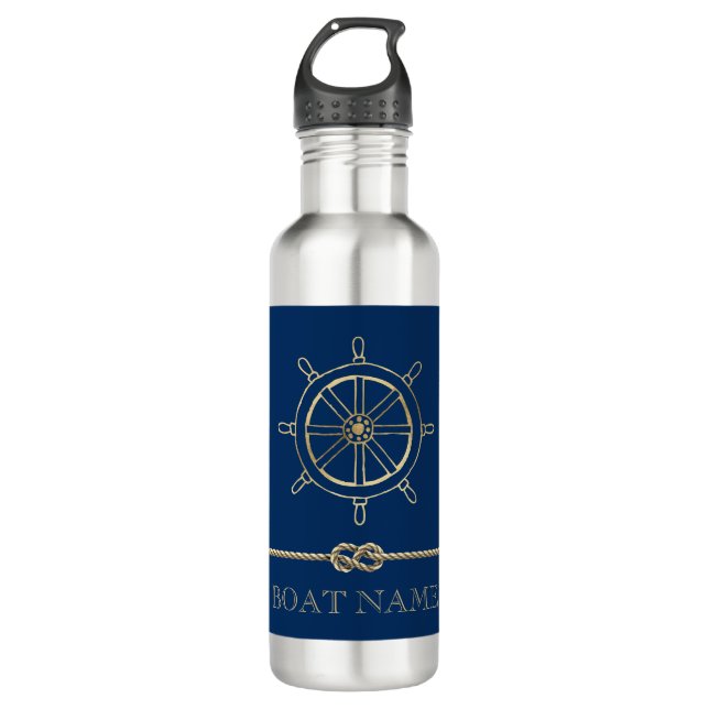 Botella De Agua Rueda Nautical Gold Boat,Azul marino (Anverso)
