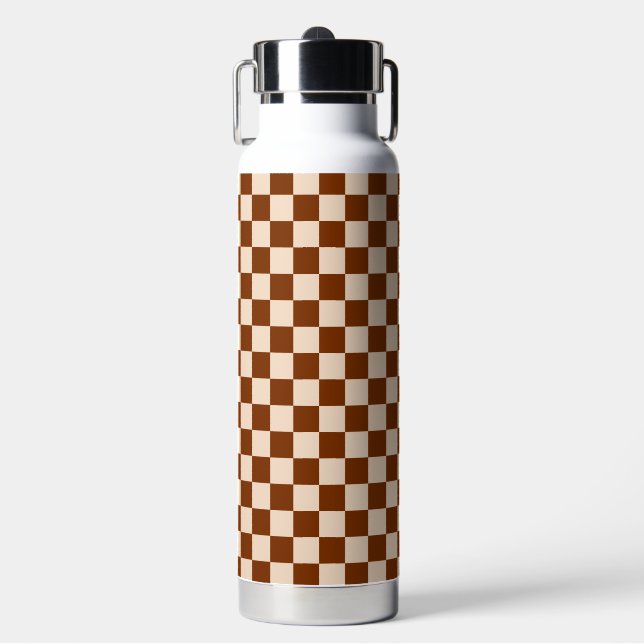 Botella De Agua Rust brown and beige checkerboard pattern (Frente)