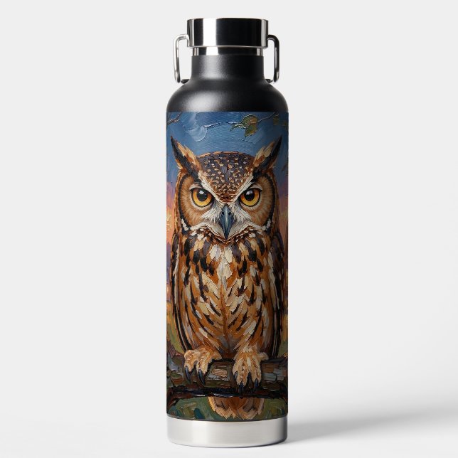 Botella De Agua Rustic Impasto Great Horned Owl  (Delantero)