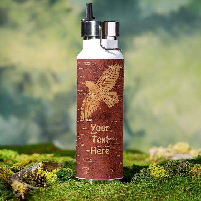 Botella De Agua Rustic Raven On Inner Birch Bark (Al aire libre (girado))