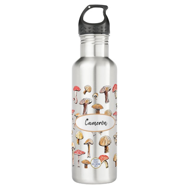 Botella De Agua Rustic Wild Mushroom Hand-Illustrated Personalizad (Anverso)