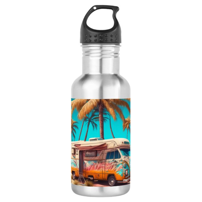 Botella De Agua RV Retro y Palmeras (Anverso)