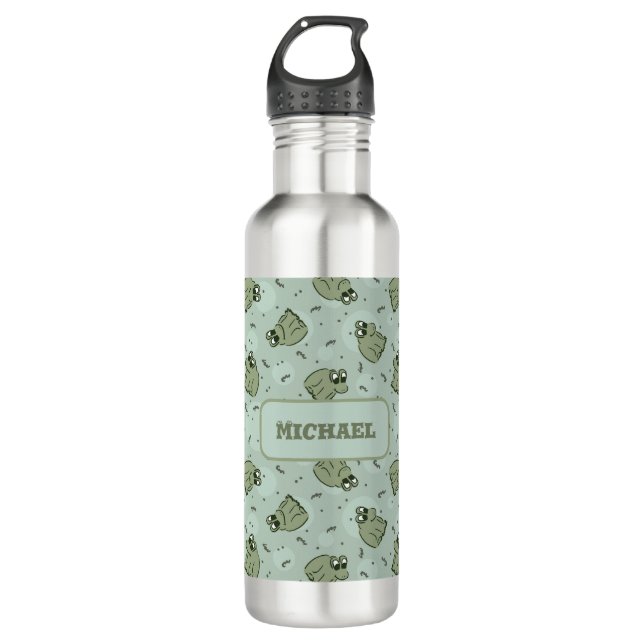 Botella De Agua Sage Bubble Frogs - green kids name customized. (Anverso)
