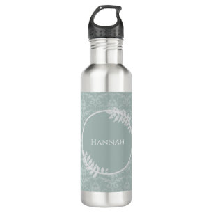 Botella De Agua Sage Green Elegant Damask Personalizado