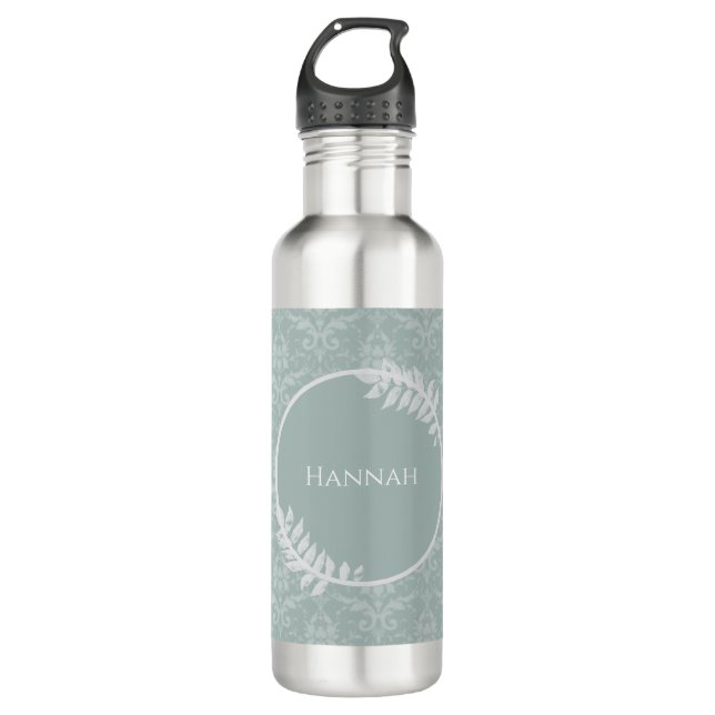 Botella De Agua Sage Green Elegant Damask Personalizado (Anverso)