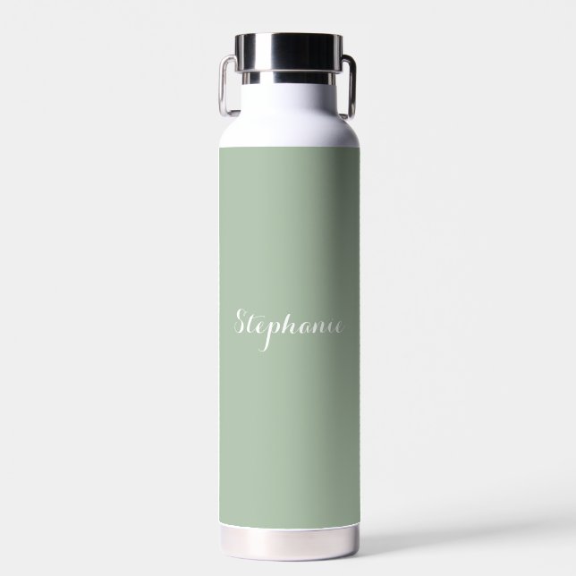 Botella De Agua Sage Green Name Modern Elegant Monograma Boho (Delantero)