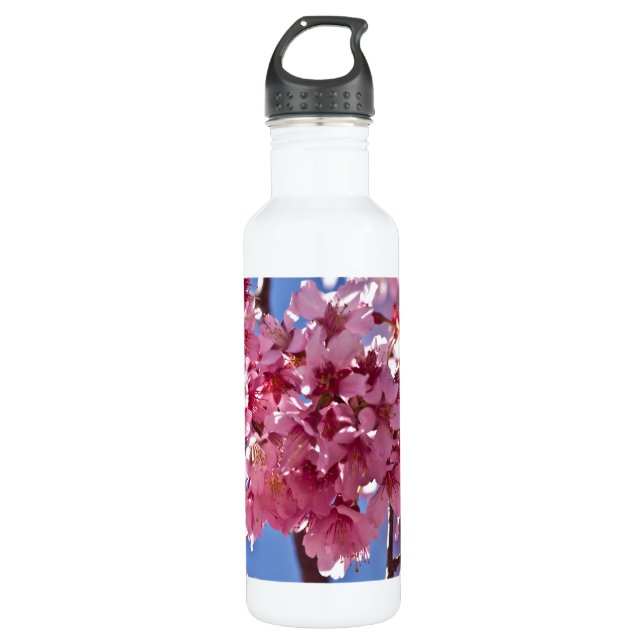Botella De Agua Sakura cerezos florecen estrellas rojas (Anverso)