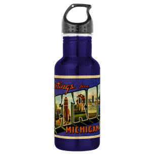 Botella De Agua Saludos de la postal del vintage de Detroit