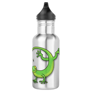 Botella De Agua Saludos felices de gecko verde lindo con personali