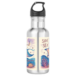 Botella De Agua Salva el Mar - Arte Oceánico con Lápices de Colore