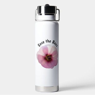 Botella De Agua Salven las abejas rosadas Hollyhock