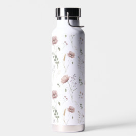 Botella De Agua Salvia Rosa Verde Flor Silvestre Aquarela