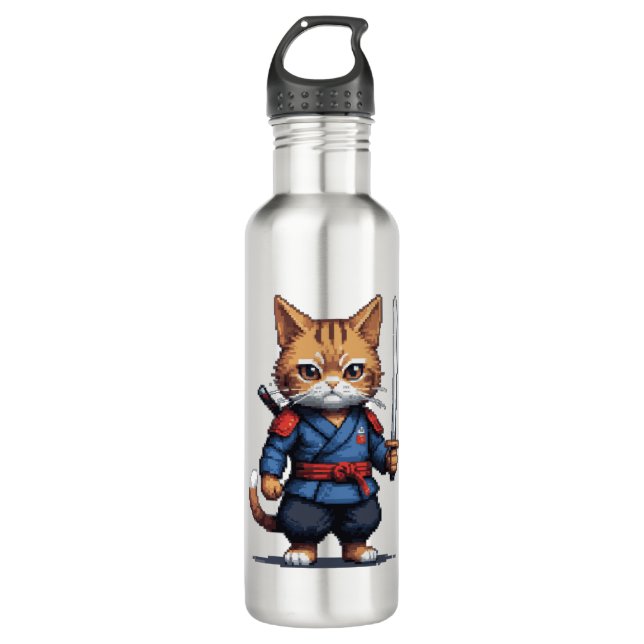 Botella De Agua Samurai Cat Pixel Art (Anverso)