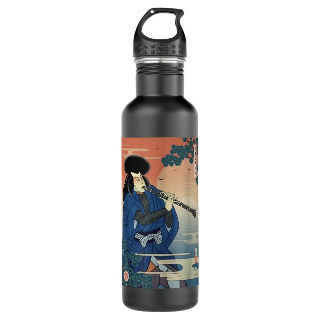Botella De Agua Samurai Clarinet Music Ukiyo-e Warrior (Anverso)