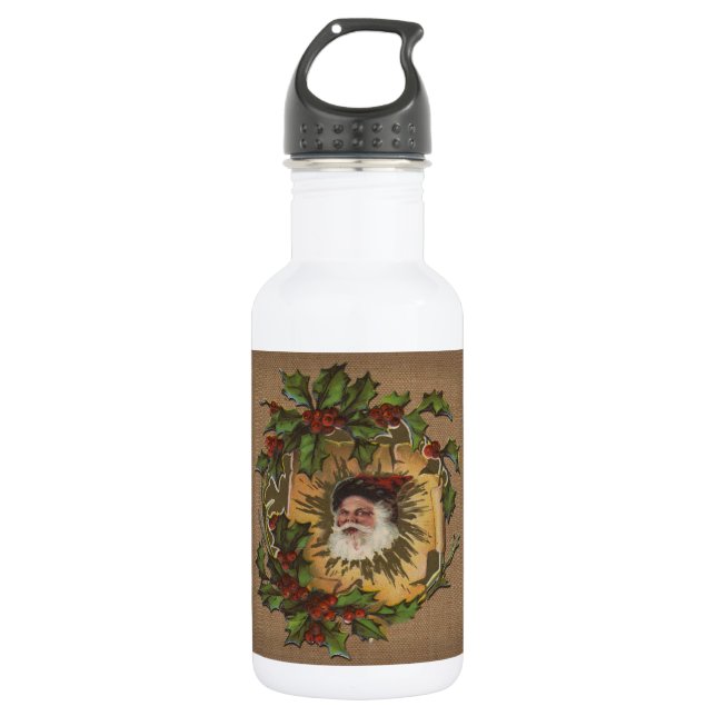 Botella De Agua Santa Antiguo Vintage Navidad Holly (Anverso)