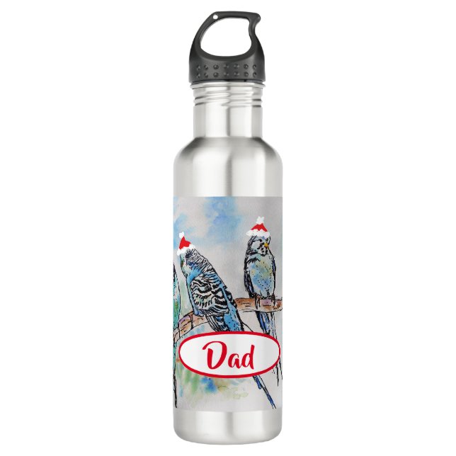 Botella De Agua Santa Budgie Christmas Budgies Budgerigar Bird Dad (Anverso)
