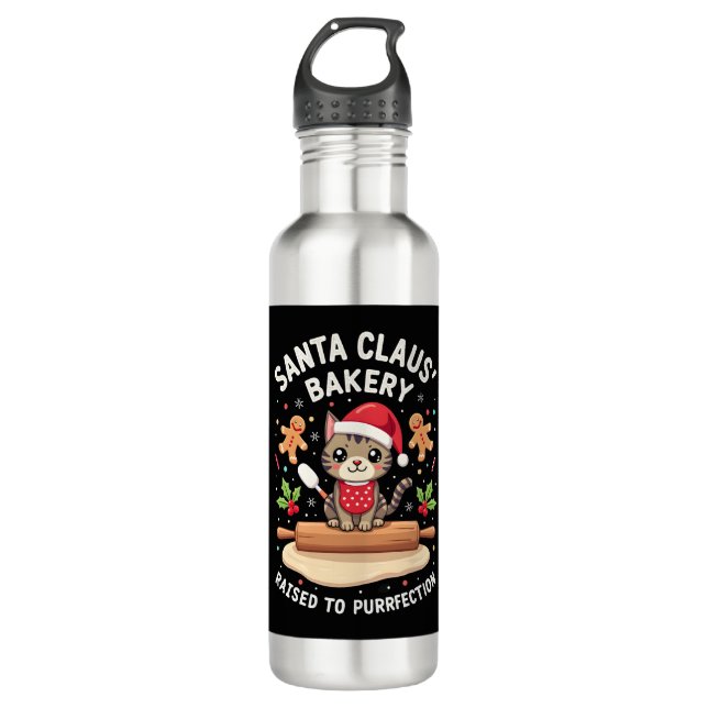 Botella De Agua Santa Claus Bakery Kneaded To Purrfection Christma (Anverso)