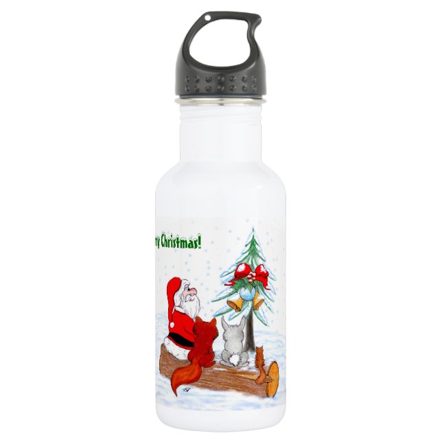 Botella De Agua Santa Claus con Fox de Conejo y Squirrel (Anverso)