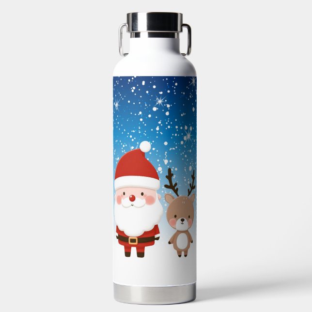 Botella De Agua Santa y reno Navidades (Delantero)