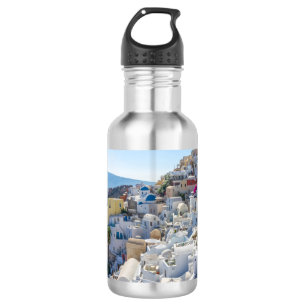 Botella De Agua Santorini Grecia - Día de verano soleado en Santo
