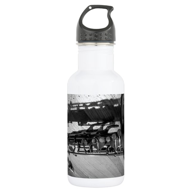 Botella De Agua Saxofón de Tenor Blanco y Negro (Anverso)