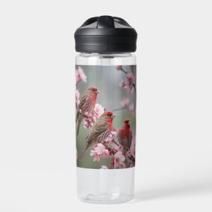 Botella De Agua "Scarlet Trio: Fincas rojas entre flores rosadas"