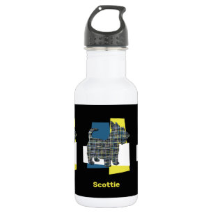 Botella De Agua Scottish Terrier Scottie Perro Silhouette Y&B Grid