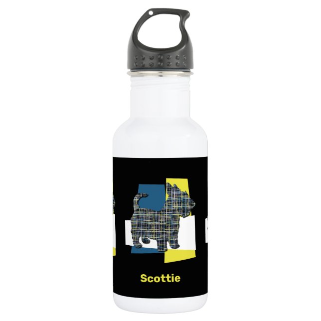 Botella De Agua Scottish Terrier Scottie Perro Silhouette Y&B Grid (Anverso)