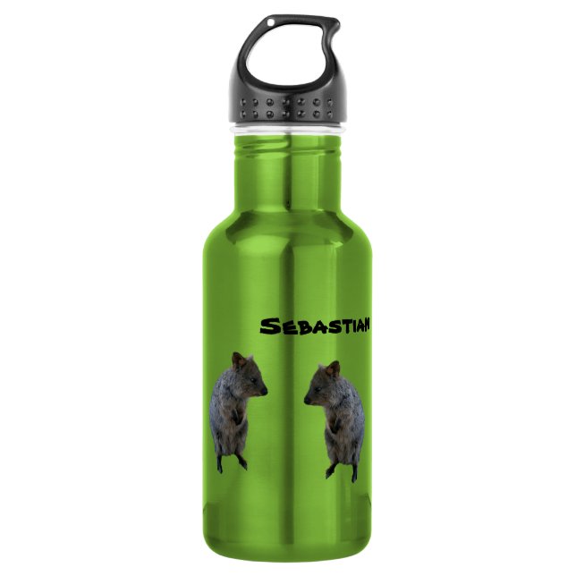Botella De Agua Sebastian Nombre Con 2 Quokkas Australianas, Botel (Anverso)