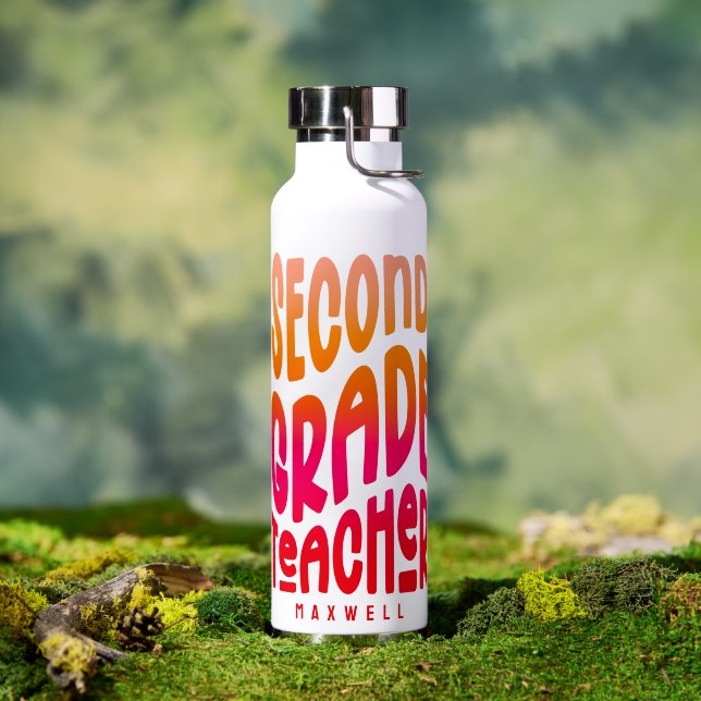 Botella De Agua Second Grade Teacher Orange Red Ombre (Al aire libre (girado))