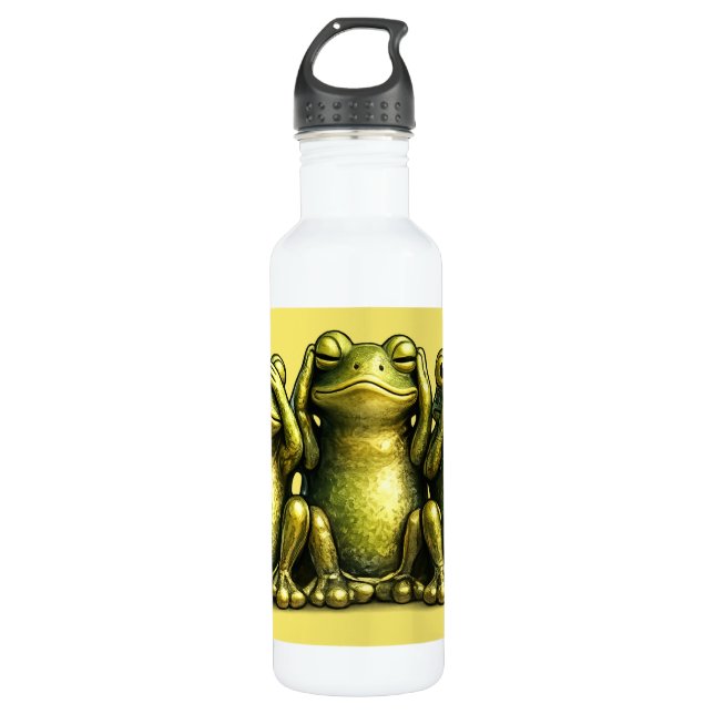 Botella De Agua See Hear Speak No Evil Funny Frogs (Anverso)