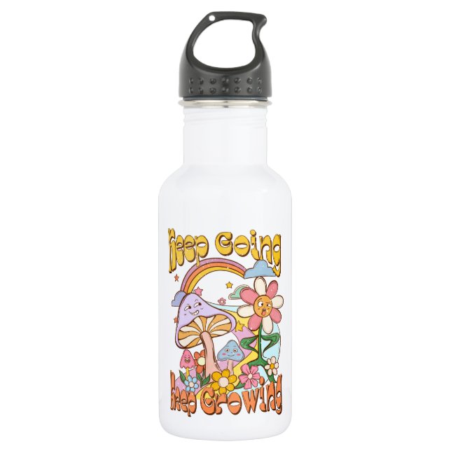 Botella De Agua Seguir, seguir creciendo - champiñones y flores (Anverso)