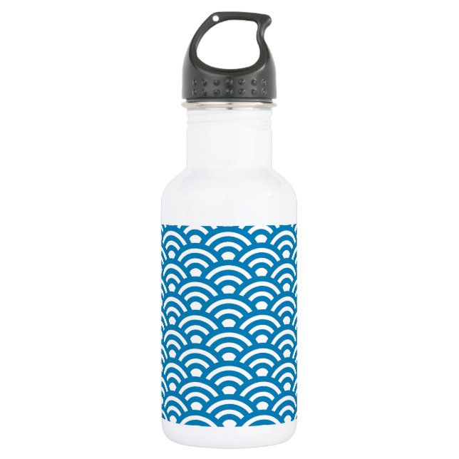 Botella De Agua Seigaiha, olas, japonés, azul y blanco (Anverso)