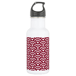 Botella De Agua Seigaiha, olas, japonés, burdeos y blanco