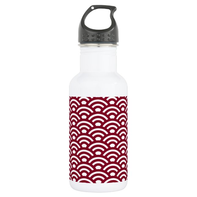 Botella De Agua Seigaiha, olas, japonés, burdeos y blanco (Anverso)