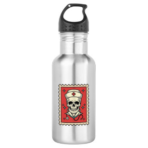 Botella De Agua Sello divertido calavera enfermera retro_1