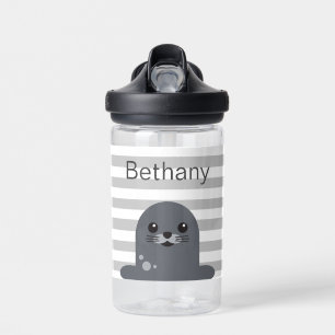 Botella De Agua Sello feliz y franjas grises personalizadas