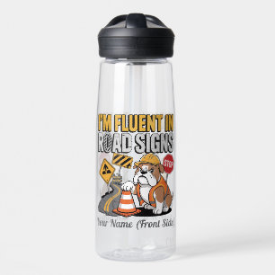 Botella De Agua Señal de Tráfico de Dibujos Animados de Bulldog de