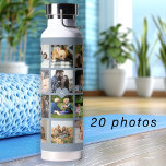 Botella De Agua Sencillo collage de fotos monogramado keepsake azu<br><div class="desc">Añade 20 fotos familiares, niños, mascotas o mejores amigos y crea tu propia botella de agua blanca y azul polvorienta con tu nombre de monograma personal o familiar en un corazón azul claro. Fácil de personalizar con las imágenes cuadradas y la letra de su personalizado. Puede ser un buen regalo...</div>