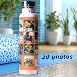 Botella De Agua Sencillo collage de fotos monogramado naranja de k<br><div class="desc">Añade 20 fotos familiares, de niños, de mascotas o de mejores amigos y crea tu propio naranja de malla de collage y botella de agua blanca a la moda con tu nombre de monograma personal o familiar en el interior de un corazón naranja brillante. Fácil de personalizar con las imágenes...</div>