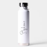 Botella De Agua Sencillo Minimalista negro y blanco elegante moder<br><div class="desc">Botella moderna de agua blanca y negra con un diseño sencillo y minimalista con tu nombre en un guión elegante. Un diseño bonito perfecto para una chica.</div>