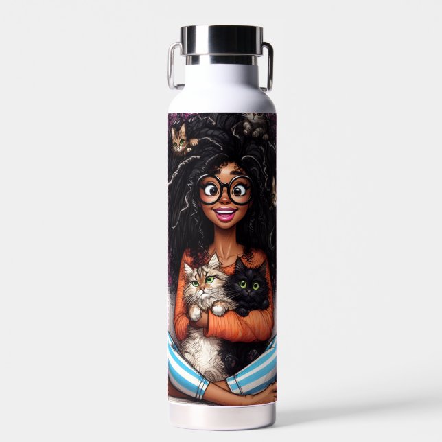 Botella De Agua Señora de los Gatos Locos  (Delantero)