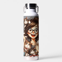Botella De Agua Señora de los Gatos Locos