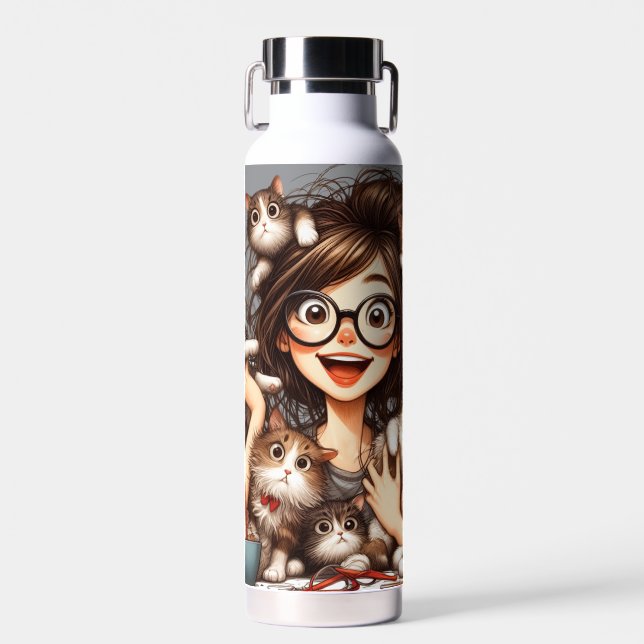 Botella De Agua Señora de los Gatos Locos  (Delantero)