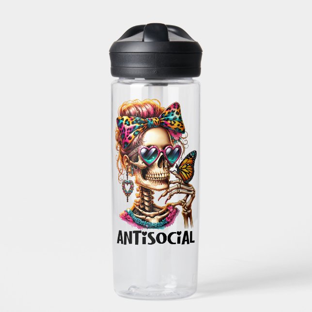 Botella De Agua Señora del Skeleton Antisocial (Delante)