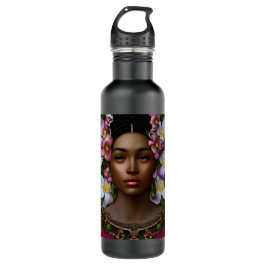Botella De Agua Serene mujer afroamericana con flores