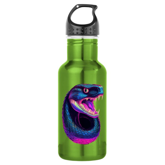 Botella De Agua Serpiente Cobra en estilo estético vaporwave (Anverso)
