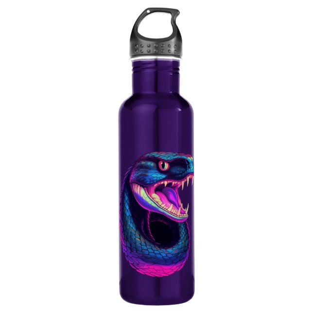 Botella De Agua Serpiente Cobra en estilo estético vaporwave (Anverso)