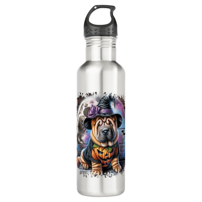 Botella De Agua Shar Pei Dog Halloween Square (Anverso)