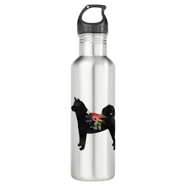 Botella De Agua Shiba Inu Perro de raza Boho Floral Silhouette (Anverso)